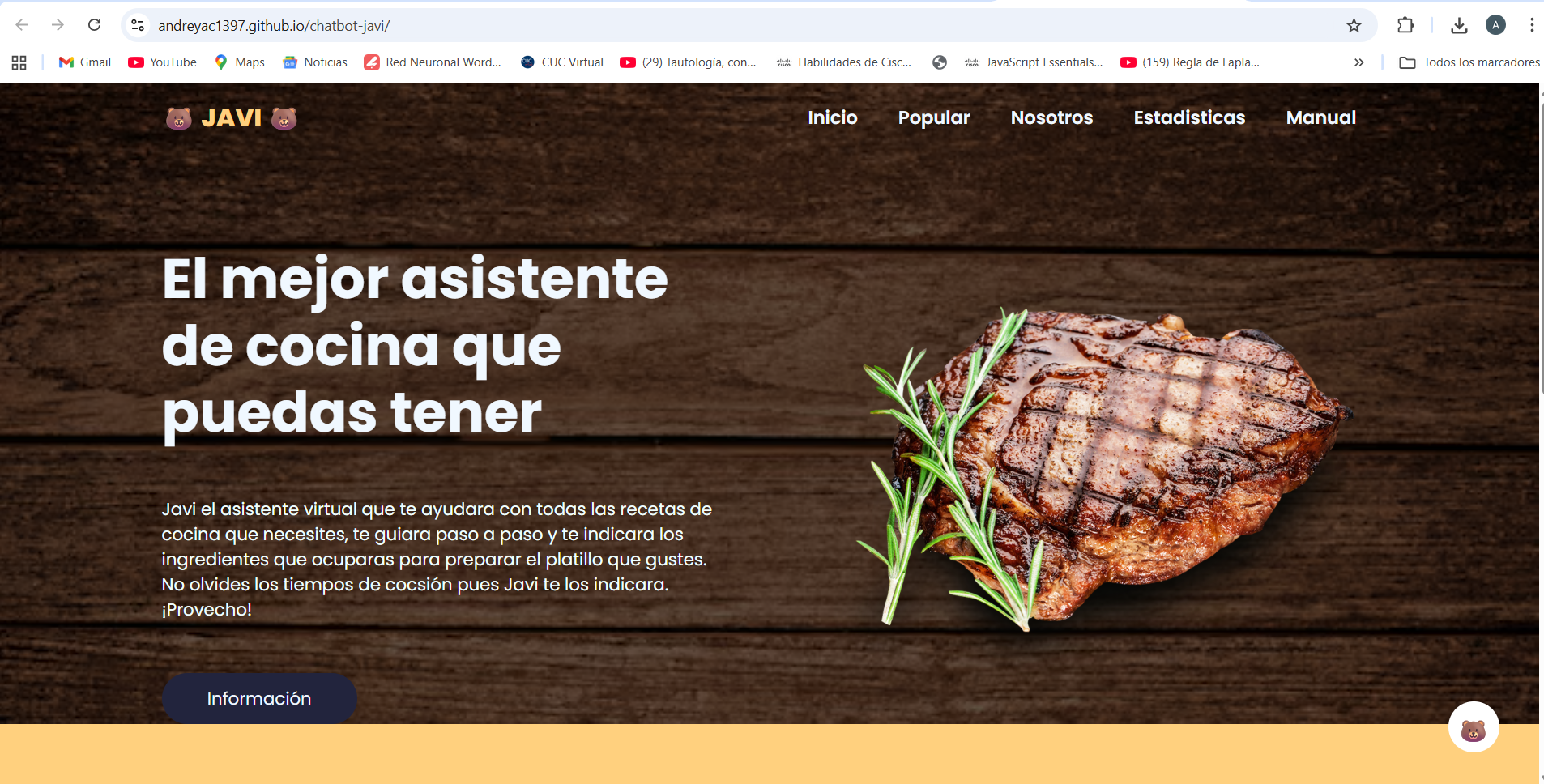 Menú principal del chatbot Javi