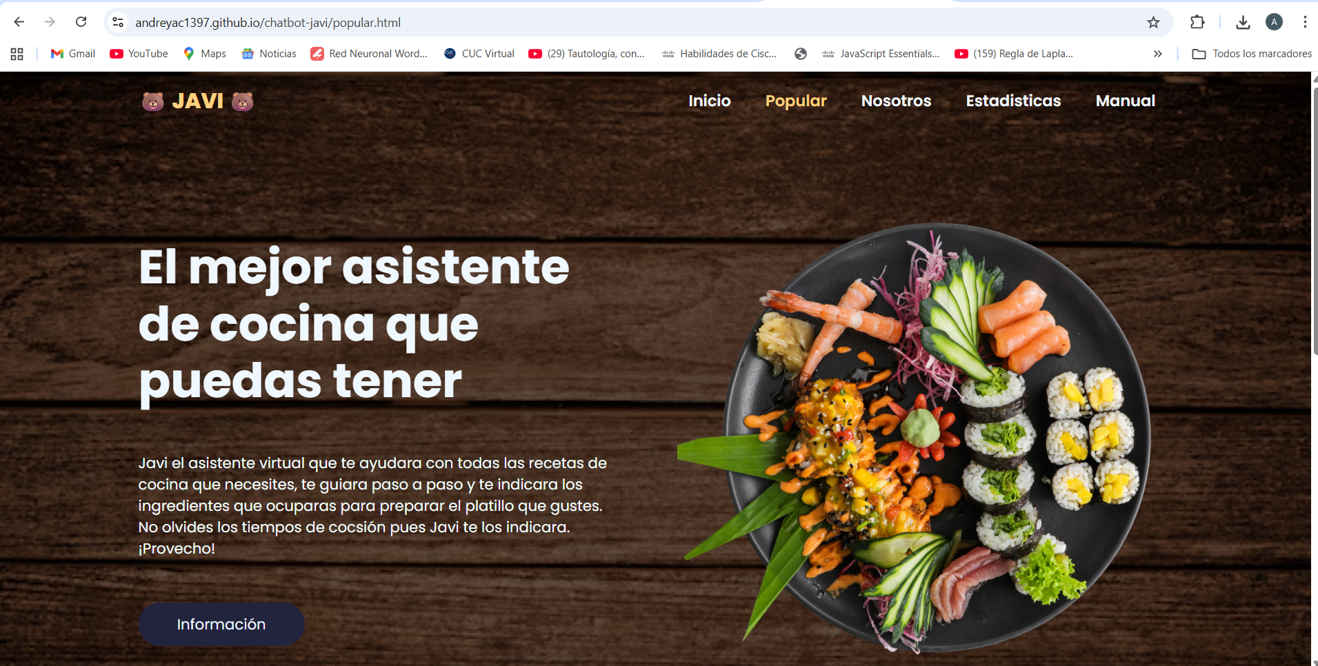 Sección popular del chatbot Javi